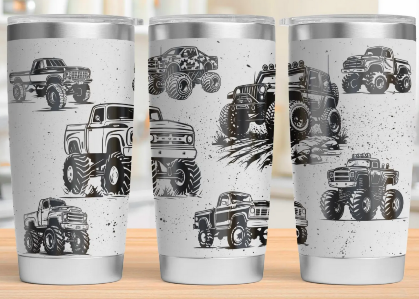 20 oz Laser Engraved Tumbler (Monster Trucks)