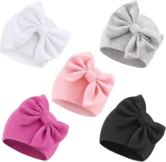 Newborn Hats With Bow (Set of 5)