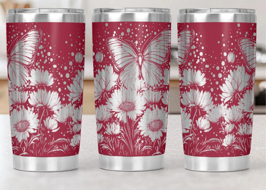 20 oz Laser Engraved Tumbler (Butterfly Flower)